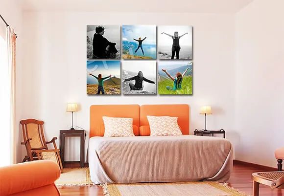Mix Black and White Photographs with Colorful Canvases in a Grid