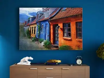 Colourful buildings on canvas