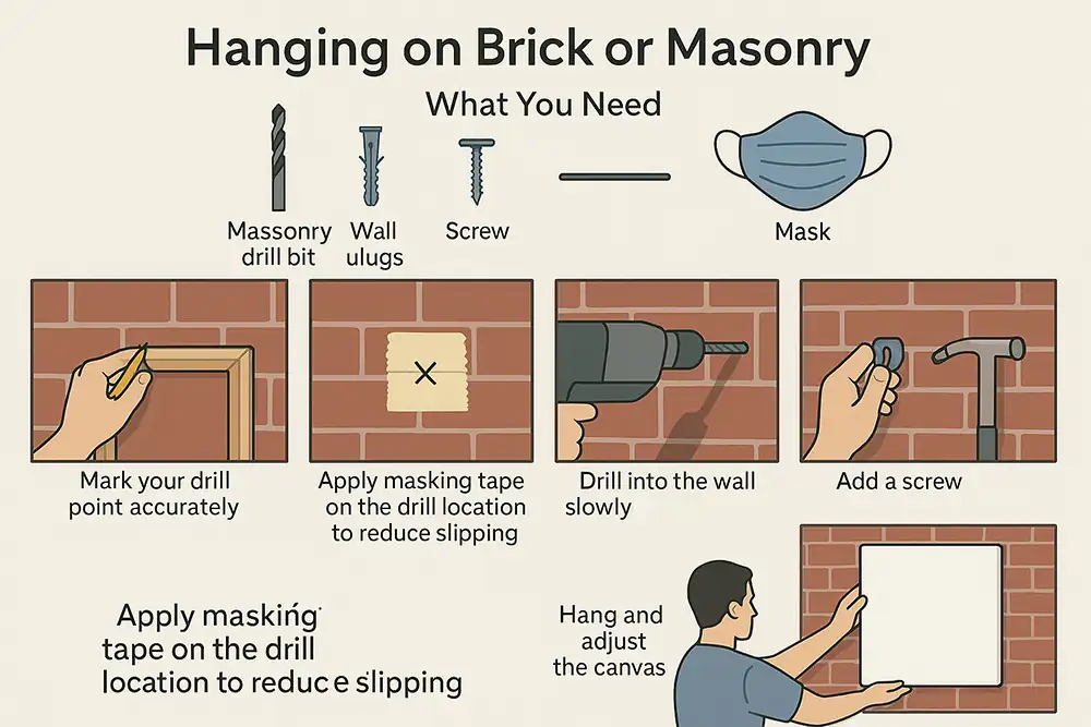 Hanging canvas on Brick Concrete or Masonry Walls